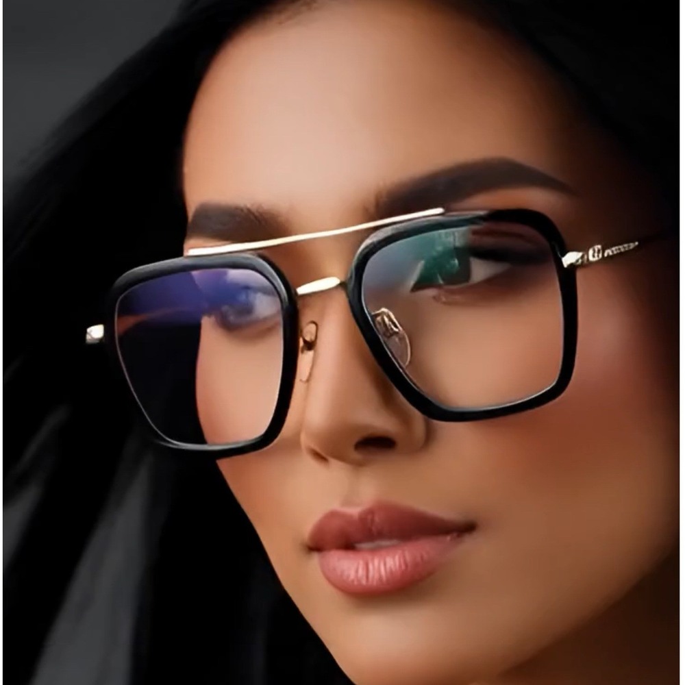 Square Glasses Women Black Gold‎ Frame Clear Lens Eyeglasses Retro Style Trendy